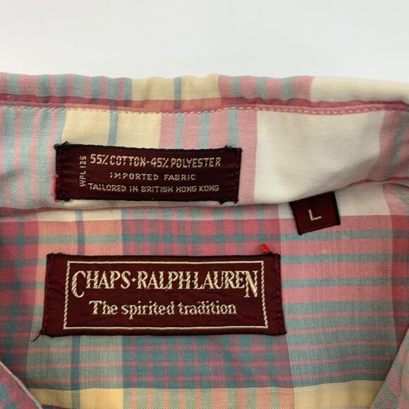 Vintage Chaps Ralph Lauren Shirt Mens L Large Plaid Pinpoint Collar Button Down - Picture 4 of 9